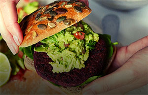 Holly White’s Blackbean & Beetroot Burgers with Guacamole