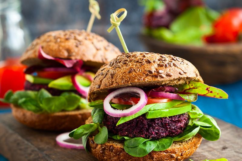 Holly White’s Blackbean & Beetroot Burgers with Guacamole